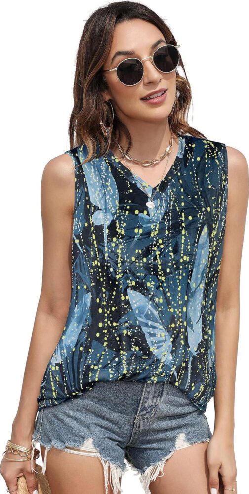 Summer Tops for Women Sleeveless V Neck Tshirt Loose Fit Casual Tank Tunic Blouse - Image 4