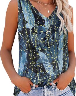 Summer Tops for Women Sleeveless V Neck Tshirt Loose Fit Casual Tank Tunic Blouse