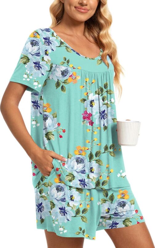 TAOHUADAO 2 Piece Women's Short Sleeve Pajama Sets, Lounge Sleepwear Ladies Pjs Sets with Pockets - Image 3
