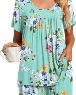 TAOHUADAO 2 Piece Women’s Short Sleeve Pajama Sets, Lounge Sleepwear Ladies Pjs Sets with Pockets