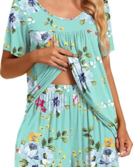 TAOHUADAO 2 Piece Women’s Short Sleeve Pajama Sets, Lounge Sleepwear Ladies Pjs Sets with Pockets