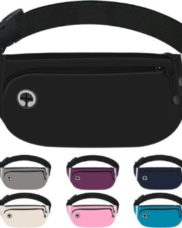 TORRYZA Fanny Packs for Women Men, Waterproof Waist Pack with Reflective Strip, Lightweight Slim Belt Bag with No-Bounce Adjustable Strap Running Travel Hiking Walking Sport(Black)