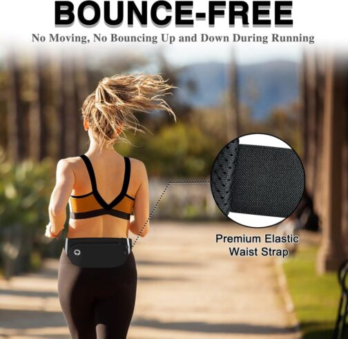 TORRYZA Fanny Packs for Women Men, Waterproof Waist Pack with Reflective Strip, Lightweight Slim Belt Bag with No-Bounce Adjustable Strap Running Travel Hiking Walking Sport(Black) - Image 2
