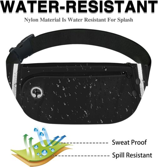 TORRYZA Fanny Packs for Women Men, Waterproof Waist Pack with Reflective Strip, Lightweight Slim Belt Bag with No-Bounce Adjustable Strap Running Travel Hiking Walking Sport(Black) - Image 8