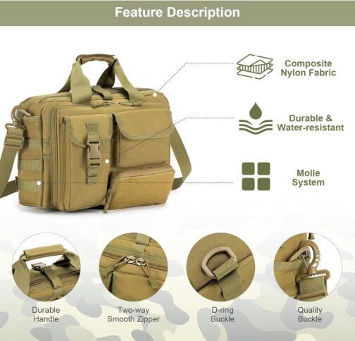 Tactical Military Laptop Messenger Bag for Men, Shoulder Briefcase - Image 3