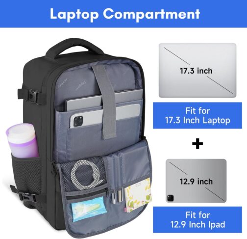 Taygeer Travel Backpack for Men Women, Carry On Backpack with USB Charging Port and Shoe Pouch, TSA 17.3inch Laptop Backpack Flight Approved, Nurse Bag Casual Daypack for Weekender Business Hiking,Black - Image 5