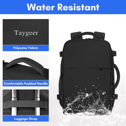 Taygeer Travel Backpack for Men Women, Carry On Backpack with USB Charging Port and Shoe Pouch, TSA 17.3inch Laptop Backpack Flight Approved, Nurse Bag Casual Daypack for Weekender Business Hiking,Black - Image 7