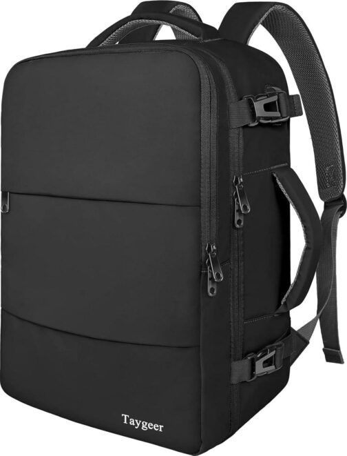 Taygeer Travel Backpack for Men Women, Carry On Backpack with USB Charging Port and Shoe Pouch, TSA 17.3inch Laptop Backpack Flight Approved, Nurse Bag Casual Daypack for Weekender Business Hiking,Black