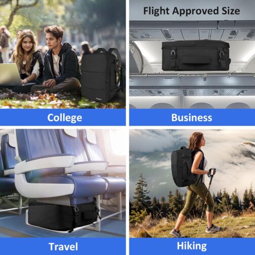 Taygeer Travel Backpack for Men Women, Carry On Backpack with USB Charging Port and Shoe Pouch, TSA 17.3inch Laptop Backpack Flight Approved, Nurse Bag Casual Daypack for Weekender Business Hiking,Black - Image 9