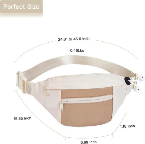 Telena Crossbody Fanny Pack for Women Men Fashion Waist Pack Belt Bag with 4-Zipper Pockets for Hiking Running Travel, Beige-Khaki - Image 3