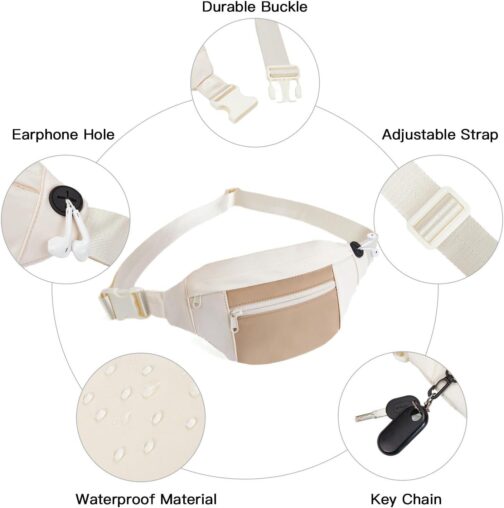 Telena Crossbody Fanny Pack for Women Men Fashion Waist Pack Belt Bag with 4-Zipper Pockets for Hiking Running Travel, Beige-Khaki - Image 5