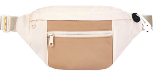 Telena Crossbody Fanny Pack for Women Men Fashion Waist Pack Belt Bag with 4-Zipper Pockets for Hiking Running Travel, Beige-Khaki