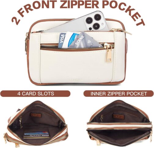Telena Fanny Packs for Women Cross Body Bag Leather Belt Bag Fashionable Waist Bag with Adjustable Strap Beige Brown - Image 5