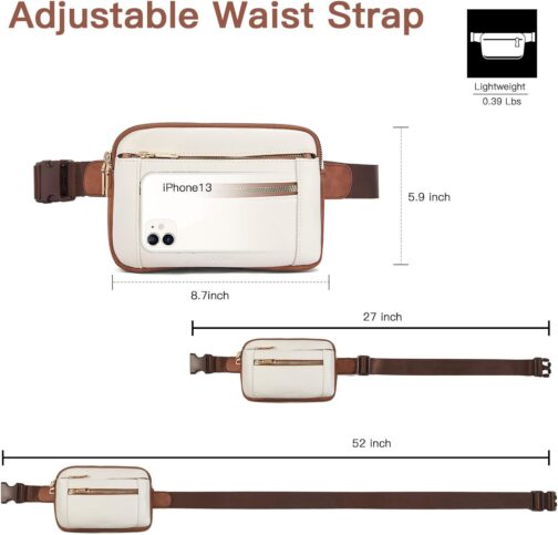 Telena Fanny Packs for Women Cross Body Bag Leather Belt Bag Fashionable Waist Bag with Adjustable Strap Beige Brown - Image 3
