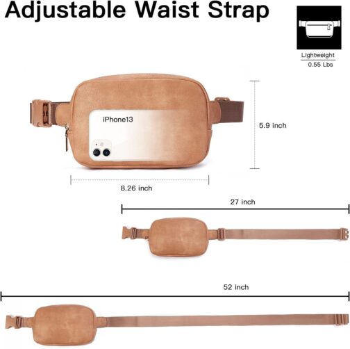 Telena Leather Belt Bag for Women Fashionable Fanny Packs Cross Body Bag Waist Pack Camel Brown - Image 7