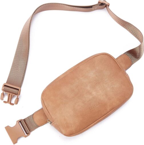 Telena Leather Belt Bag for Women Fashionable Fanny Packs Cross Body Bag Waist Pack Camel Brown