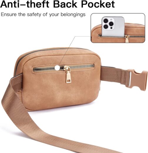 Telena Leather Belt Bag for Women Fashionable Fanny Packs Cross Body Bag Waist Pack Camel Brown - Image 4