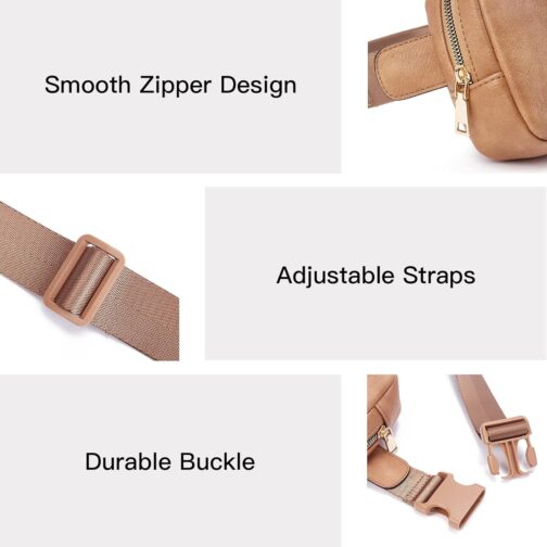 Telena Leather Belt Bag for Women Fashionable Fanny Packs Cross Body Bag Waist Pack Camel Brown - Image 6
