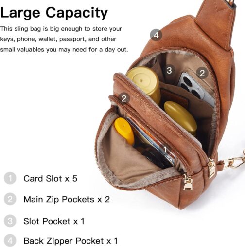 Telena Small Sling Bag for Women Leather Crossbody Fanny Packs Chest Bag for Women - Image 3