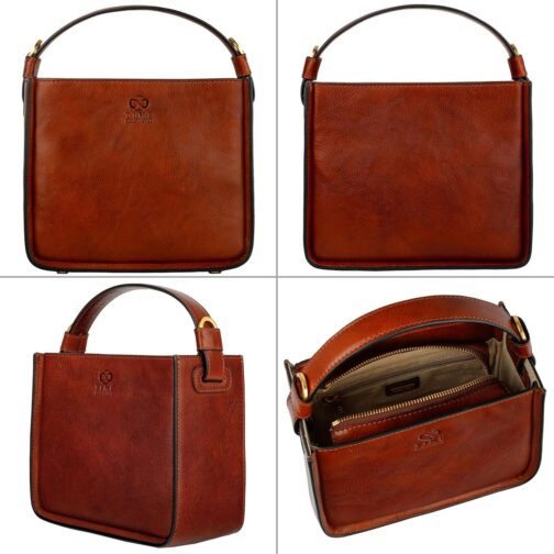 Time Resistance Leather Handbag - Full-Grain Leather Purse for Women - Tote Bag with Detachable Shoulder Strap - Image 4