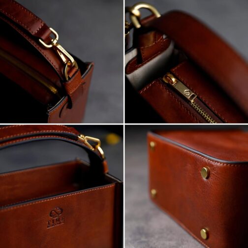 Time Resistance Leather Handbag - Full-Grain Leather Purse for Women - Tote Bag with Detachable Shoulder Strap - Image 5