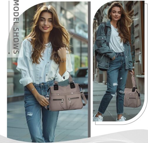 Tote Bag Crossbody Bags for Women Nylon Purses for Women Multiple Pockets Bag Handbags with Zipper Satchel Bags - Image 3