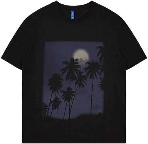 Trendy Loose Fit T-Shirt with Night White Ink Print for Men - 2024 Summer Collection