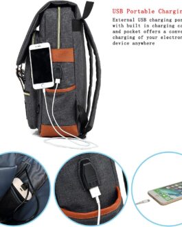 UGRACE Vintage Laptop Backpack with USB Charging Port, Elegant Water Resistant Travelling Casual Daypacks College Shoulder Bag for Men Women, Fits up to 15.6Inch Laptop in Black