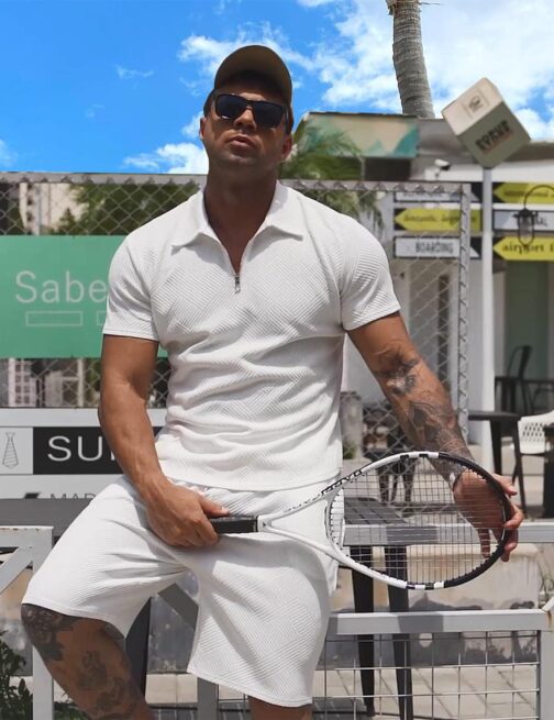 URRU Men's Polo Shirt and Shorts Set Summer Outfits Fashion Casual Short Sleeve Polo Suit for Men 2 Piece Short Set - Image 7
