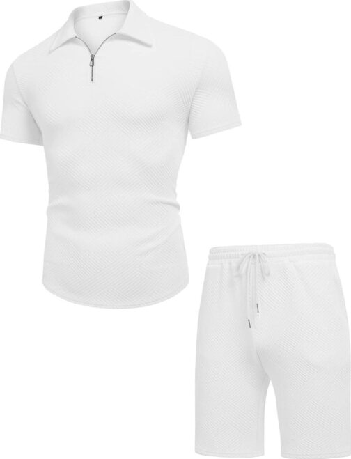 URRU Men's Polo Shirt and Shorts Set Summer Outfits Fashion Casual Short Sleeve Polo Suit for Men 2 Piece Short Set - Image 4