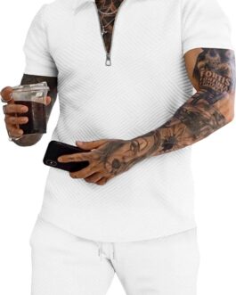URRU Men’s Polo Shirt and Shorts Set Summer Outfits Fashion Casual Short Sleeve Polo Suit for Men 2 Piece Short Set