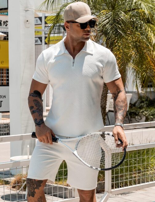 URRU Men's Polo Shirt and Shorts Set Summer Outfits Fashion Casual Short Sleeve Polo Suit for Men 2 Piece Short Set - Image 2