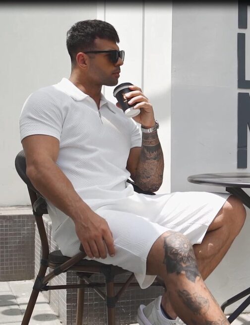 URRU Men's Polo Shirt and Shorts Set Summer Outfits Fashion Casual Short Sleeve Polo Suit for Men 2 Piece Short Set - Image 3