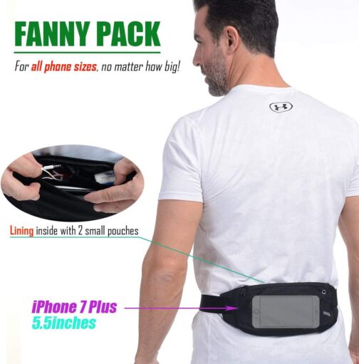 USHAKE Running Belt,Men or Women Ultra Light Bounce Free Waist Pouch Bag Fitness Workout Belt Sport Waist Pack Exercise Waist Bag for iPhone Samsung LG in Running Gym Marathon (BLACK) - Image 3