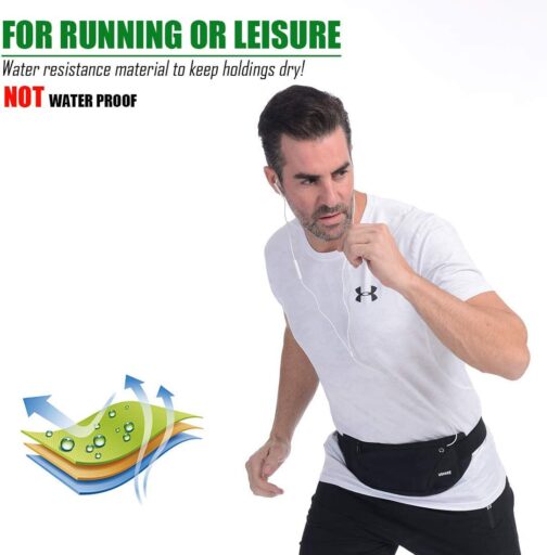 USHAKE Running Belt,Men or Women Ultra Light Bounce Free Waist Pouch Bag Fitness Workout Belt Sport Waist Pack Exercise Waist Bag for iPhone Samsung LG in Running Gym Marathon (BLACK) - Image 7