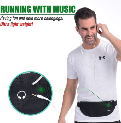 USHAKE Running Belt,Men or Women Ultra Light Bounce Free Waist Pouch Bag Fitness Workout Belt Sport Waist Pack Exercise Waist Bag for iPhone Samsung LG in Running Gym Marathon (BLACK) - Image 6