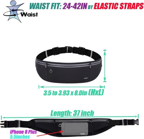 USHAKE Slim Running Belt, Workout Fanny Pack for Men Women,Exercise Waist Pack for Apple iPhone Holder, Runner Belt for Running Walking Cycling Camping Gym Black - Image 5