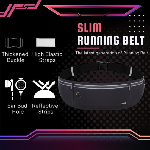 USHAKE Slim Running Belt, Workout Fanny Pack for Men Women,Exercise Waist Pack for Apple iPhone Holder, Runner Belt for Running Walking Cycling Camping Gym Black - Image 3