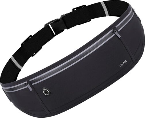 USHAKE Slim Running Belt, Workout Fanny Pack for Men Women,Exercise Waist Pack for Apple iPhone Holder, Runner Belt for Running Walking Cycling Camping Gym Black