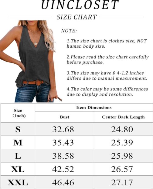 Uincloset Women's Summer Basic Sleeveless V Neck Casual Tank Tops Loose Shirts - Image 5