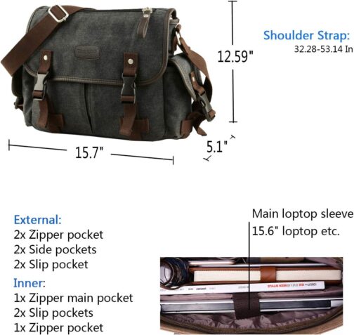 [Upgraded] Vintage Canvas Messenger Bag Large Book Laptop Shoulder Bag Women Men New - Image 2