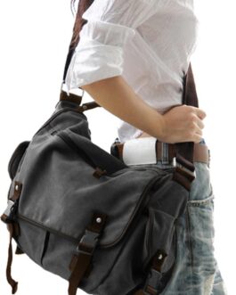 [Upgraded] Vintage Canvas Messenger Bag Large Book Laptop Shoulder Bag Women Men New