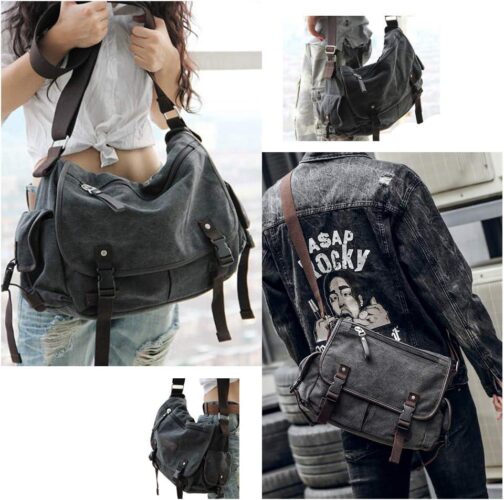 [Upgraded] Vintage Canvas Messenger Bag Large Book Laptop Shoulder Bag Women Men New - Image 7