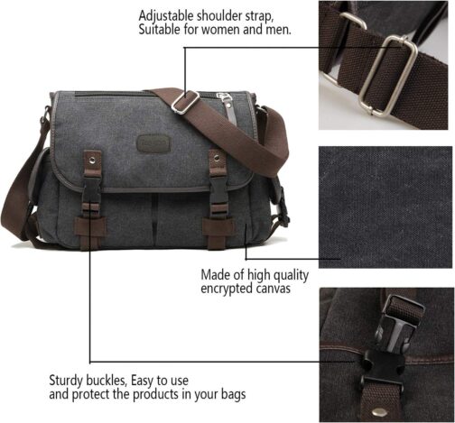[Upgraded] Vintage Canvas Messenger Bag Large Book Laptop Shoulder Bag Women Men New - Image 3