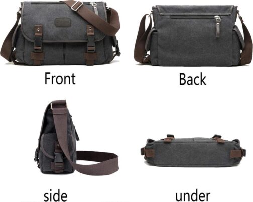 [Upgraded] Vintage Canvas Messenger Bag Large Book Laptop Shoulder Bag Women Men New - Image 4