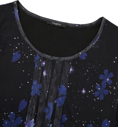 VALOLIA Women's 3/4 Sleeve Tunic Tops Casual Loose Fit Floral Blouses Mesh Pleated Layered Shirt - Image 3