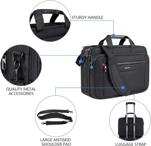 VANKEAN Laptop Briefcase Premium Laptop Case Fits Up to 17.3 Inch Business Shoulder Bag Laptop Expandable Water-Repellent Messenger Bag for Men/Women Computer Bag for Travel/Business/Black - Image 6