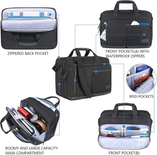 VANKEAN Laptop Briefcase for Men Women, 17.3 Inch Laptop Bag Water Repellent and Expandable Messenger Bag with Strap, Premium Shoulder Bag Womens Briefcase Computer Bag for Travel/Business, Black - Image 5