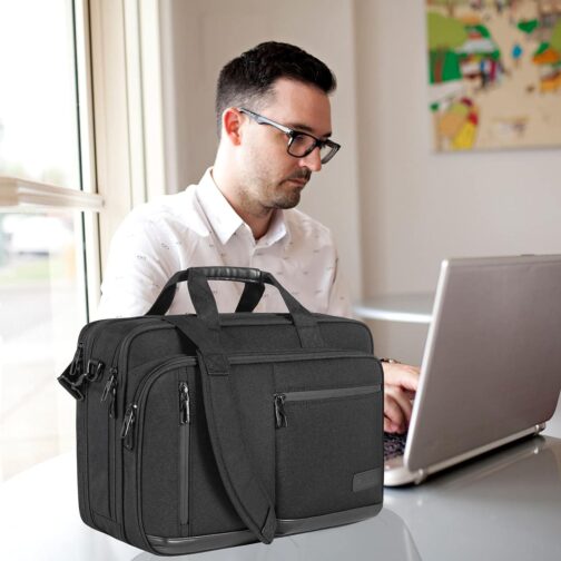 VANKEAN Laptop Briefcase for Men Women, 17.3 Inch Laptop Bag Water Repellent and Expandable Messenger Bag with Strap, Premium Shoulder Bag Womens Briefcase Computer Bag for Travel/Business, Black - Image 7