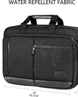 VANKEAN Laptop Briefcase for Men Women, 17.3 Inch Laptop Bag Water Repellent and Expandable Messenger Bag with Strap, Premium Shoulder Bag Womens Briefcase Computer Bag for Travel/Business, Black